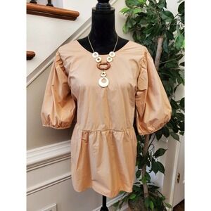 Blue Tassel Women's Tan 100% Cotton Round Neck 3/4 Sleeve Blouse Top Size 3X
